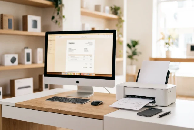 Una fattura sullo schermo di un iMac in ufficio